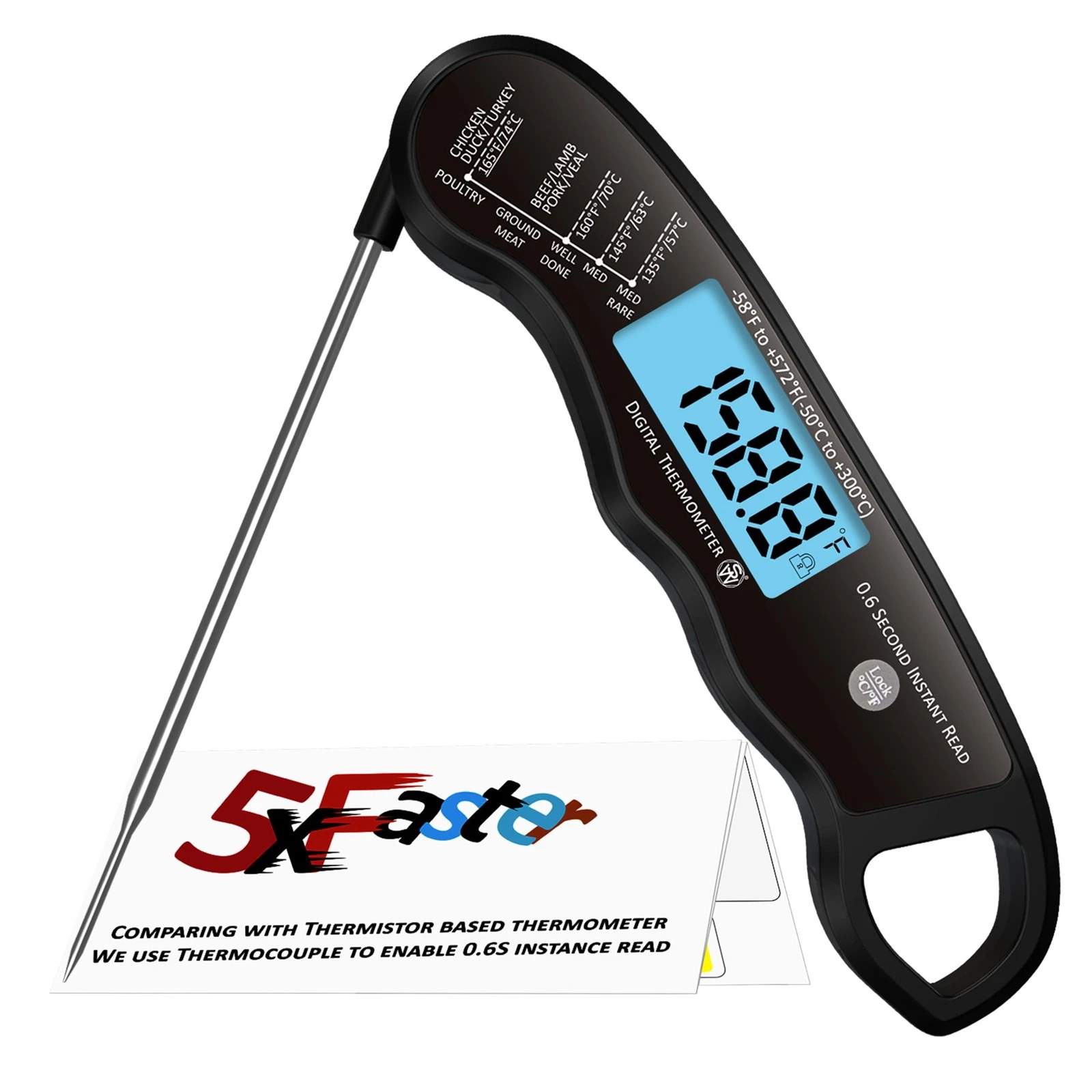 0.6S Instant Read Digital Meat Thermometer Pen for Outdoor BBQ, Grilling, Smo...