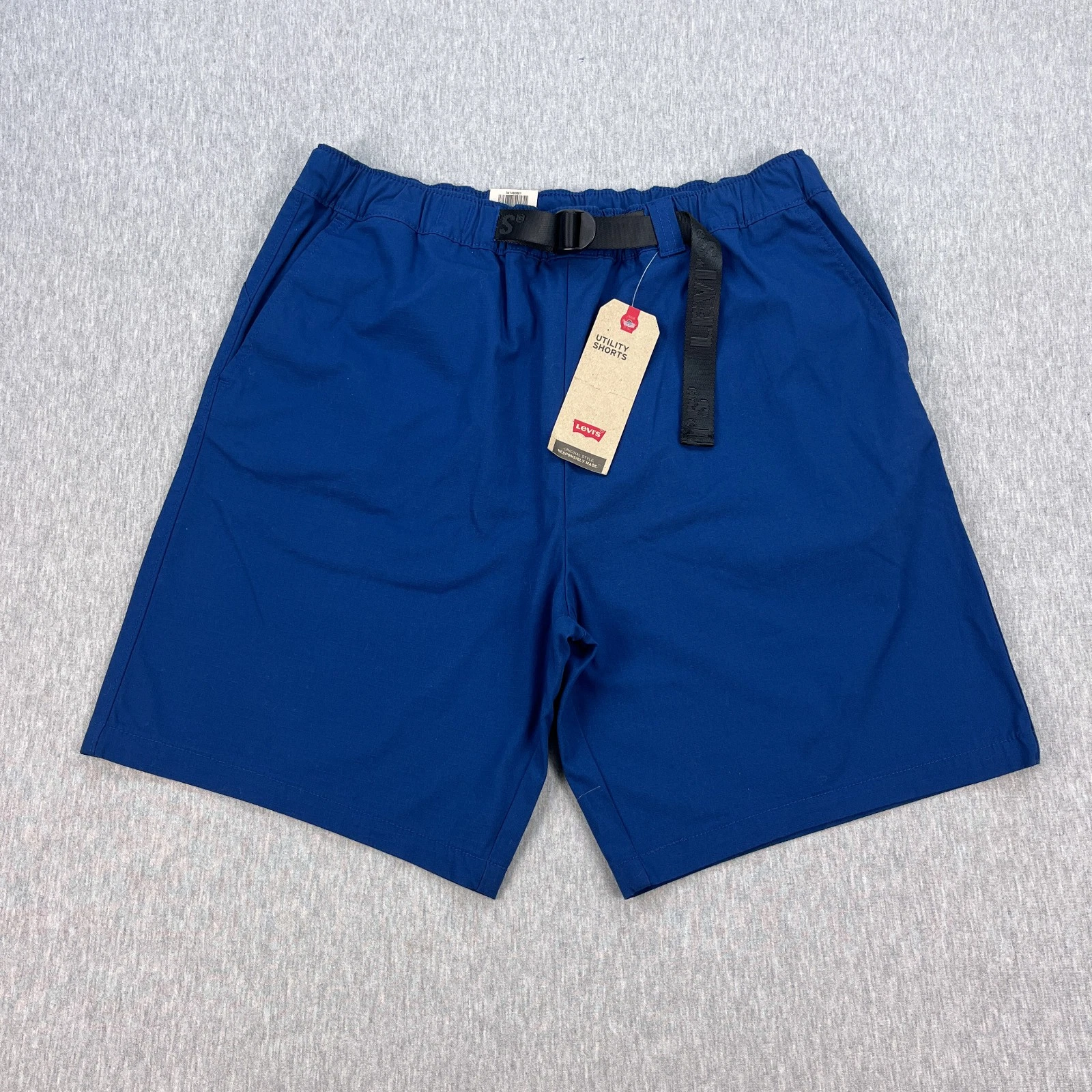 Levis Utility Shorts Mens L 34 Blue 8" Inseam Belted Stretch Ripstop Hiking NEW