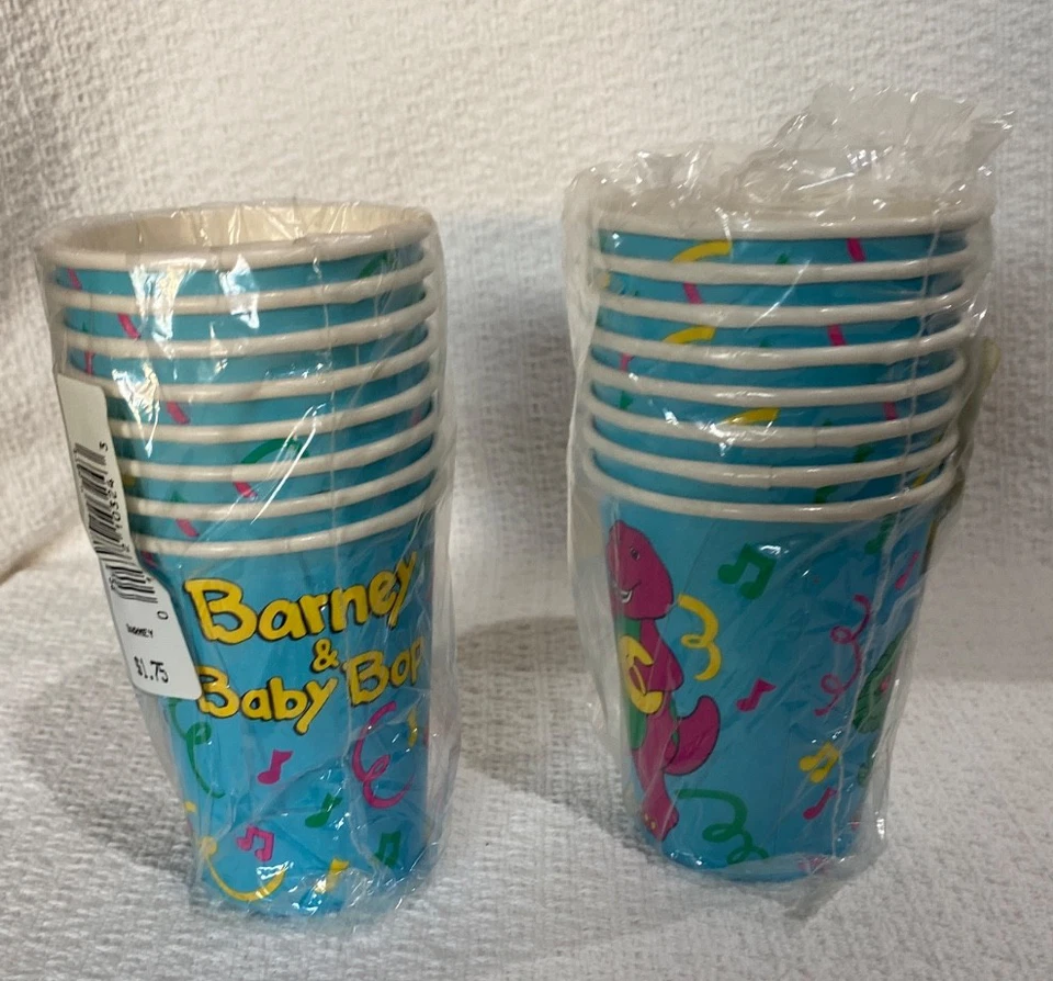 NOS Vintage 1993 Barney & Baby Bop 8 Cups 9 OZ  Each by Hallmark Set of 2 - Image 4 of 4