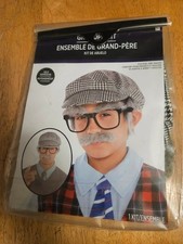Grandpa Costume Kit Old Man Hat Gray Hair Glasses Eyebrows Mustache 3 Pc