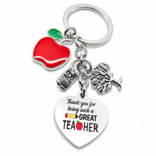 Teacher Thank You Keyring Apple Owl Gift Appreciation Premium Present Keychain