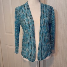 Nic Zoe Women's Size XS Waffle Weave Sheer Cardigan Blue Linen Blend Open EUC