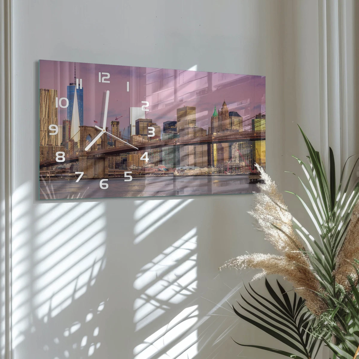 Reloj de Pared Rectangular Vidrio Templado Premium Manhattan Nueva York 60x30 cm