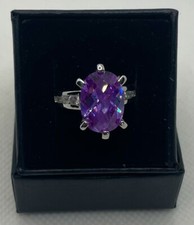 Vtg . 14mm Lab Created Faceted Amethyst Ring Size 6.5