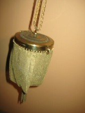 VINTAGE ANTIQUE VICTORIAN METAL MESH, CIRCULAR COIN PURSE WITH CHAIN STRAP