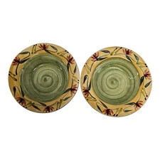 Pier One Elizabeth Handpainted Stoneware Rimmed Salad Soup Pasta Bowls Set of 2
