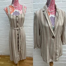 New Nutmeg Dress 10 & Jacket 8 Beige Stripe Linen Blend Summer Outfit Work