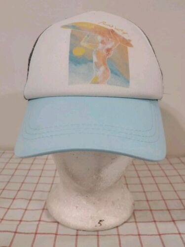 Roxy Woman w Surfboard On Beach Cap Hat Blue Womens Adjustable Embroidered Mesh