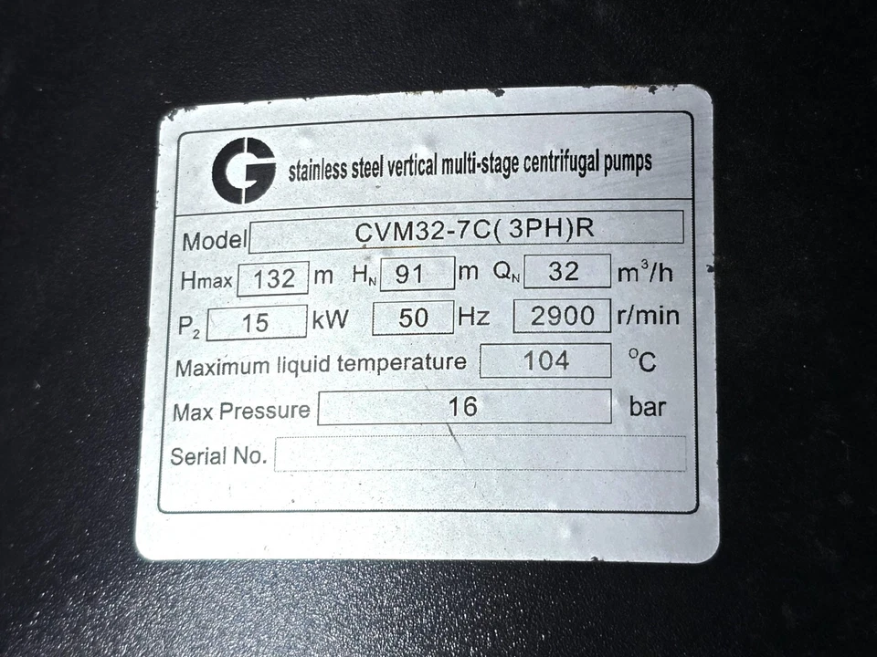 CROMPTON CVM 32-7(C) VERTICAL MULTI STAGE PUMP #1 - Image 2 of 4