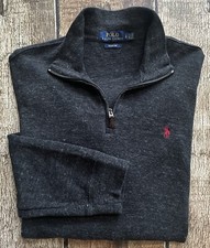 POLO RALPH LAUREN ESTATE RIB 1/4 ZIP SWEATER CHARCOAL MENS LARGE EXCELLENT