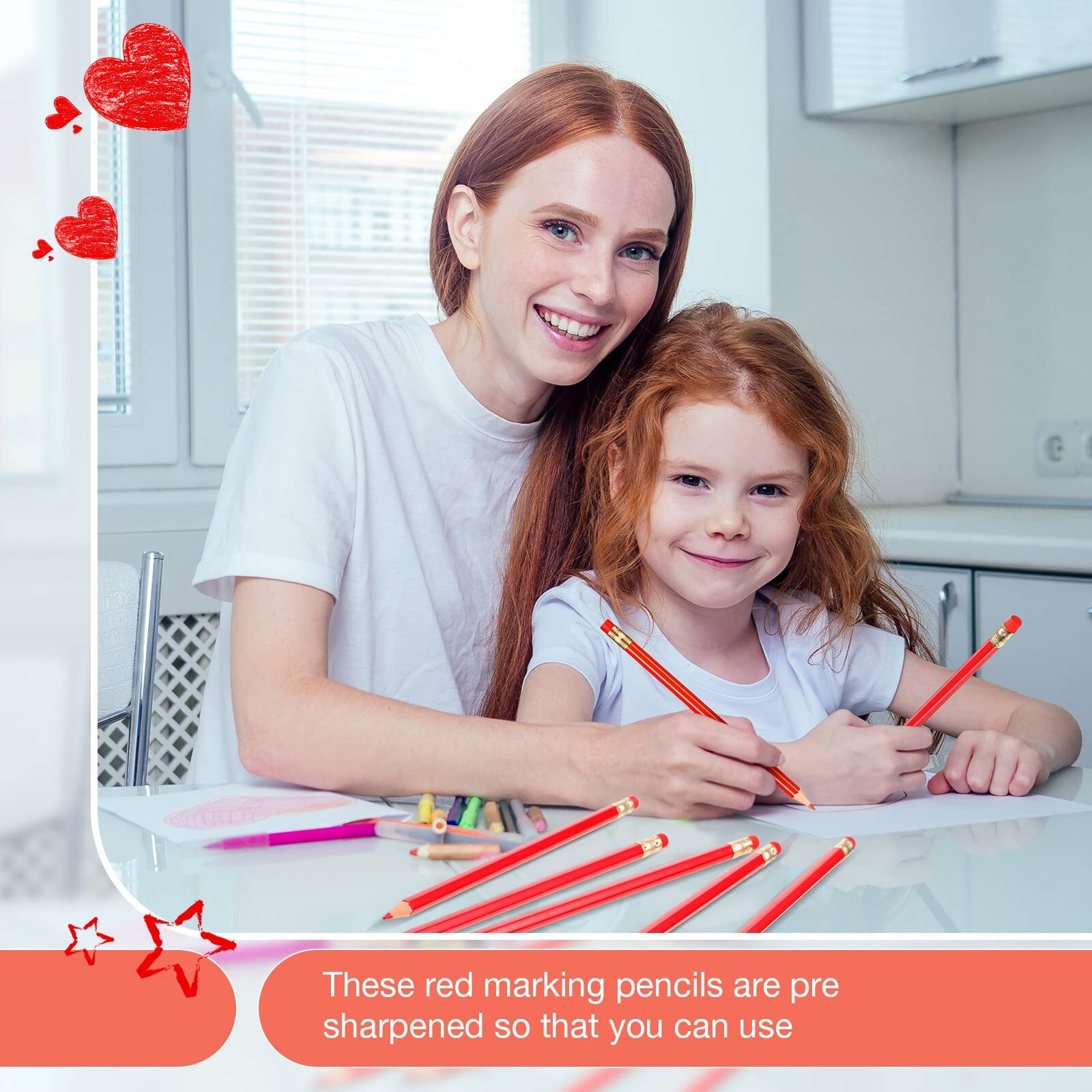 48 Pieces Red Pencils with Eraser Pre Sharpened Pencils Red Checking Pencils ...