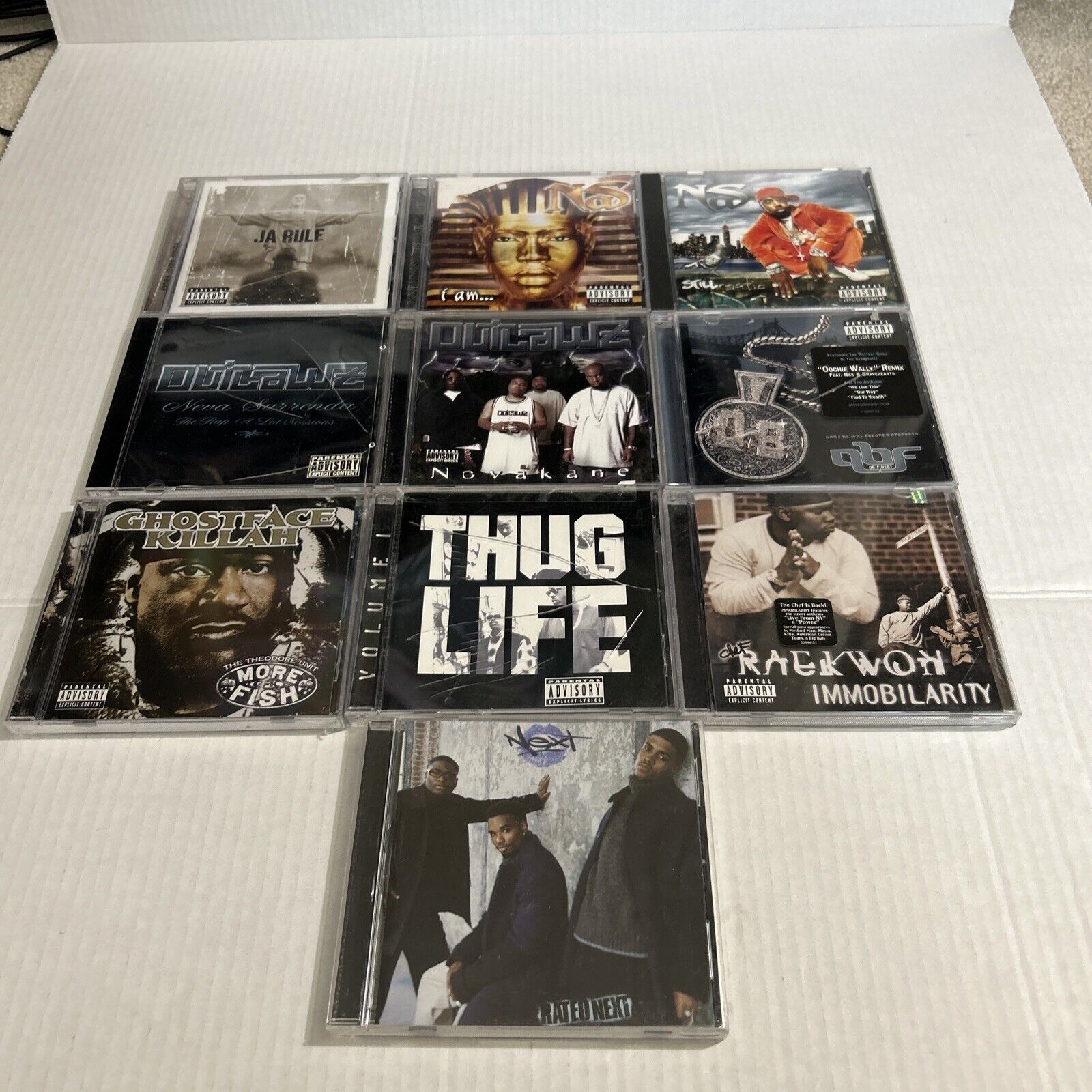 Rap Hip-Hop CD Lot Of 10 Ja Rule NAS Outlawz Ghostface Killah Raekwon Thug Life