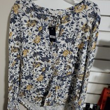 Womens Long Sleave Shirt Blue Floral Design