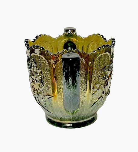 Antiguo azucarero imperial de vidrio de carnaval con patrón de flores verdes ~ 1920’s - Imagen 2 de 8