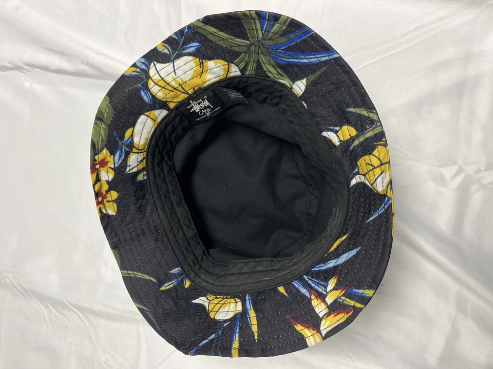 Stussy винтажный рай ведро шляпа синий цветочный граффити логотип рыбака серфинга S/M - Изображение 4 из 4