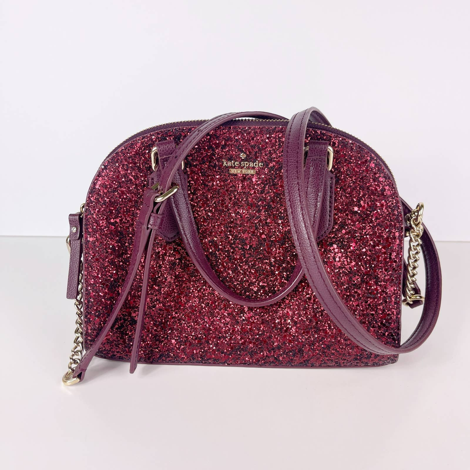 Kate Spade Deep Plum Mini Reiley Laurel Way Glitter Satchel Sparkle Purse  Bag | eBay