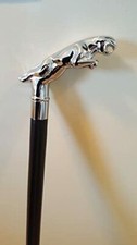 Nautical Brass JAGUAR Handle Silver Finish Black Wooden Walking Stick Cane Gift