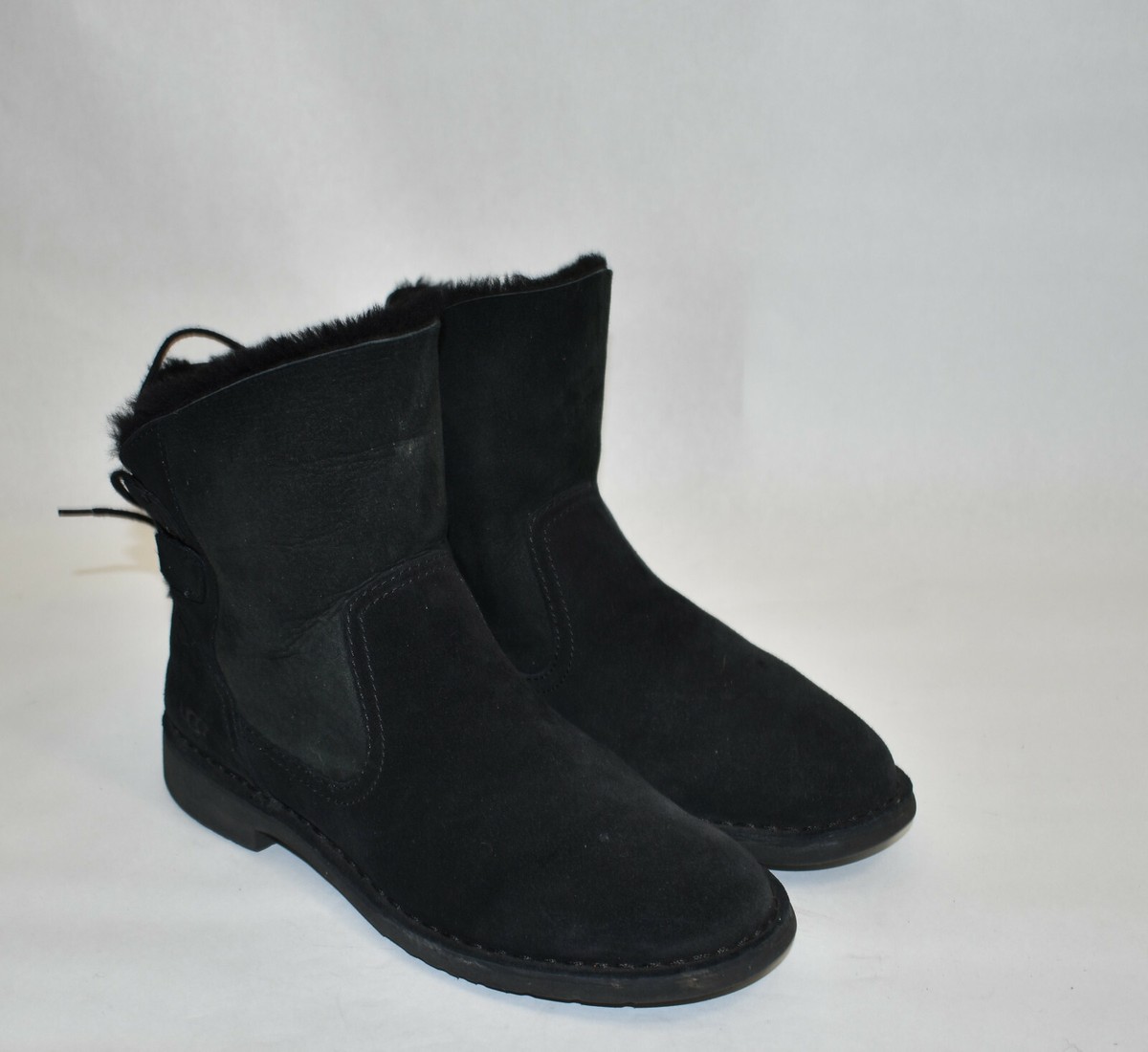 Ugg Naiyah Lace Back Genuine Shearling Boot Black Suede Size