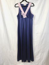 VTG Montgomery Ward Collection Nightgown Womens Sz M Blue/Pink Satin 70s USA