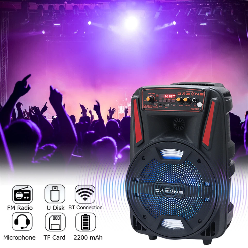8''1000W Portable Bluetooth Speaker 'DJ Party Subwoofer FM Radio with Remote+Mic - Image 4 of 4