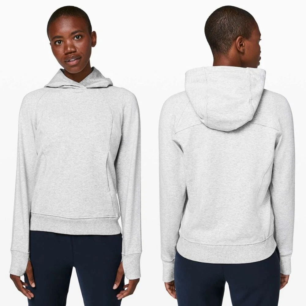 Lululemon Heathered White Cotton Terry Scuba Pullover, Women's 2