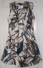 NWT H&M Womens Brown White Teal Tropical Floral Summer Cocktail Party Dress 10