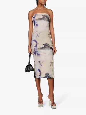 MIAOU Lila Abstract-Print Corsica Slim-Fit Midi Dress BNWT SMALL