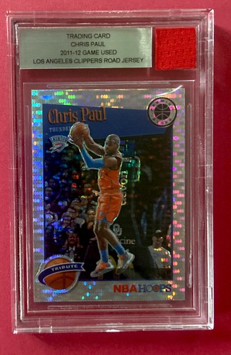 2011 2012 Panini CHRIS PAUL NBA GAME USED JERSEY ROAD EQUIPMENT ENCASED CARD BGS