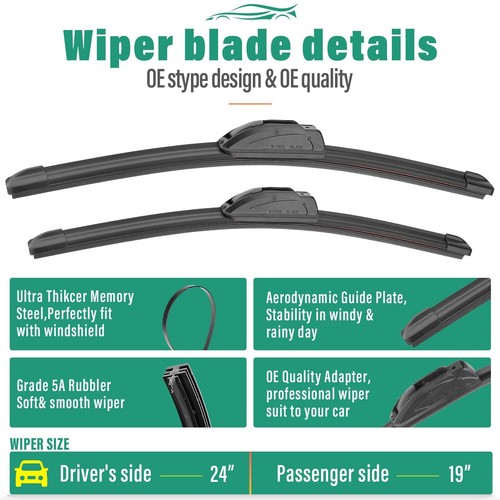 24" 19" 12" Windshield Wiper Blades Replacement for Nissan Armada 2017 2018 ... - Picture 3 of 8