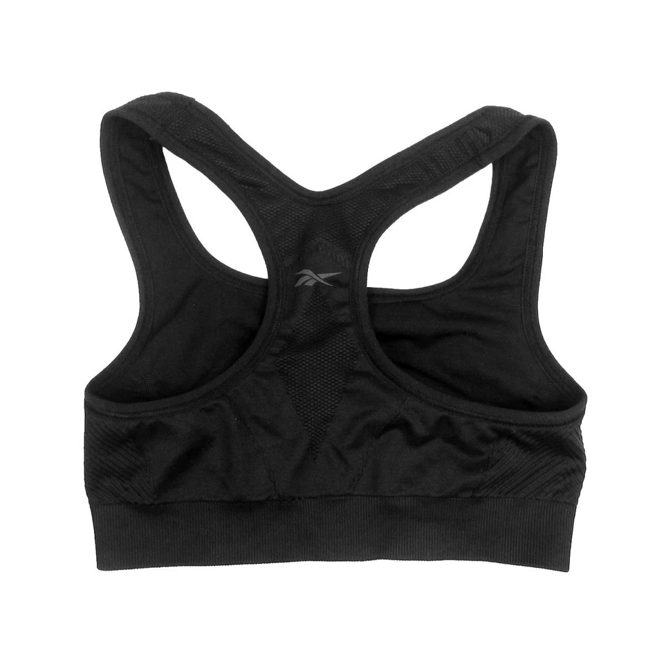 Nuevo con etiquetas Sujetador deportivo Reebok para mujer negro soporte bajo impacto ligero sin costuras 32,5" talla XS Foto 2 de 2