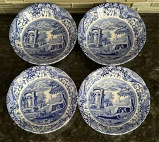 Set Of (4) Spode Blue Italian Porcelain Cereal Bowls 6 1/2", Made In England