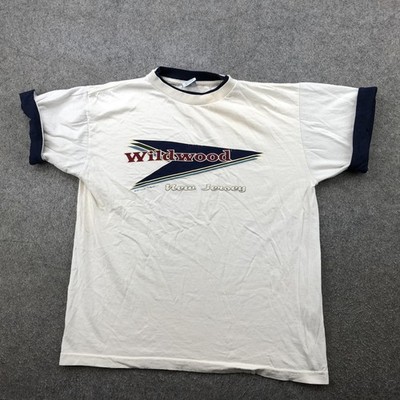 Vintage Wildwood New Jersey Shirt Mens Large White Navy Ringer Souvenir 1997 90s