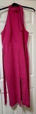 Ladies River Island Maxi Dress Halter Neck Fuchsia Pink Size 18 Split Front VGC