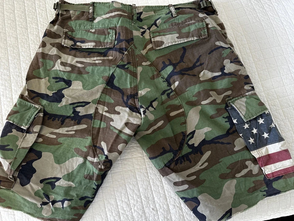 Denim Supply Ralph Lauren Cargo Shorts Mens 34 Green Camo American Flag Polo - Image 4 of 4