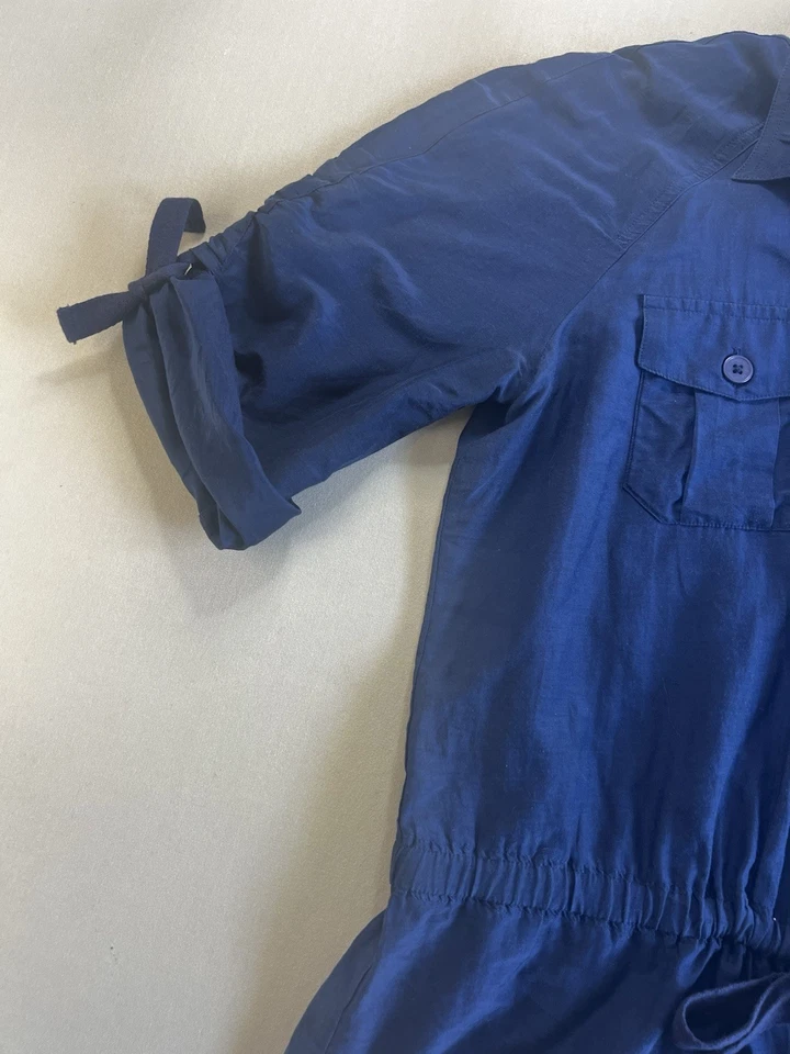 Camiseta para mujer Jones New York talla M azul oscuro con cordón cintura manga enrollable seda Foto 3 de 4