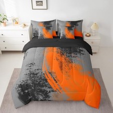 Black 7 Piece Bedding Set Size Kids Abstract Bed Set Queen Orange Grey