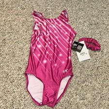 GK Girl's Elite Leotard Junior Size CM Medium  Scrunchi NEW Pink Gem