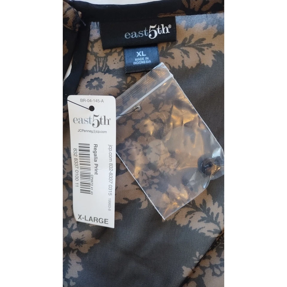 Blusa 5th Avenue Negra Estampado Dorado Manga 3/4 Semi Transparente con Cami Negra Tanque XL Foto 4 de 4