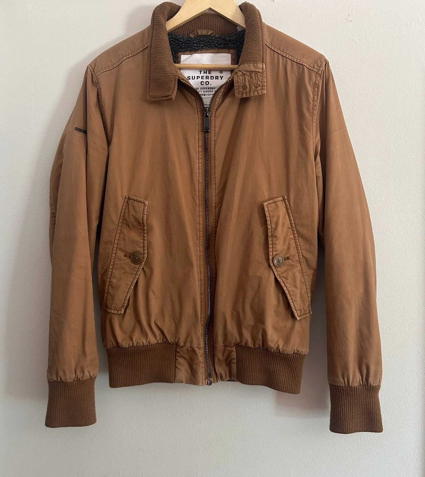 Vintage SuperDry Y2K Men's Harrington Bomber Jacket Medium Tan Retro
