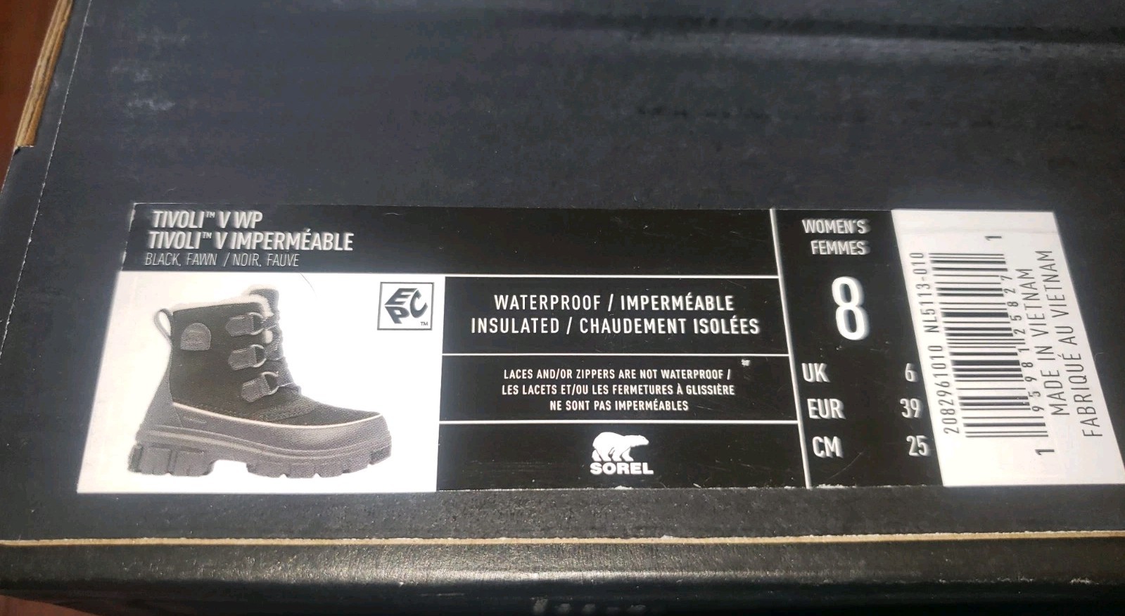 NEW Wmn's SZ 8, Sorel Tivoli V WP Boots Waterproof Insulate NL5113-010 BLACK