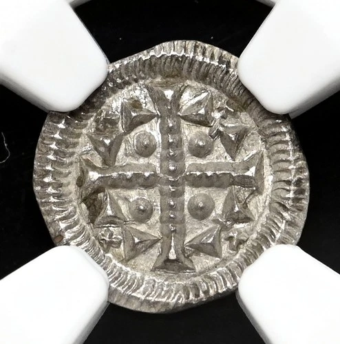HUNGARY. Stephen II, 1116-1131, Silver Denar, Scarce type, NGC MS61