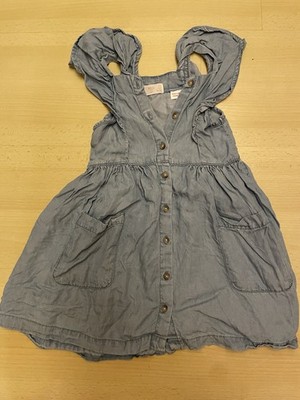 MNG Mädchen Denimkleid blau Gr. 98 A-Linie V-Ausschnitt Knopfleiste Rüsche