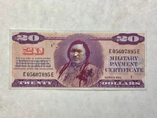 ~US MPC Military Payment Certificate $20 Series 692 - Indian Chief - SALE PRICED