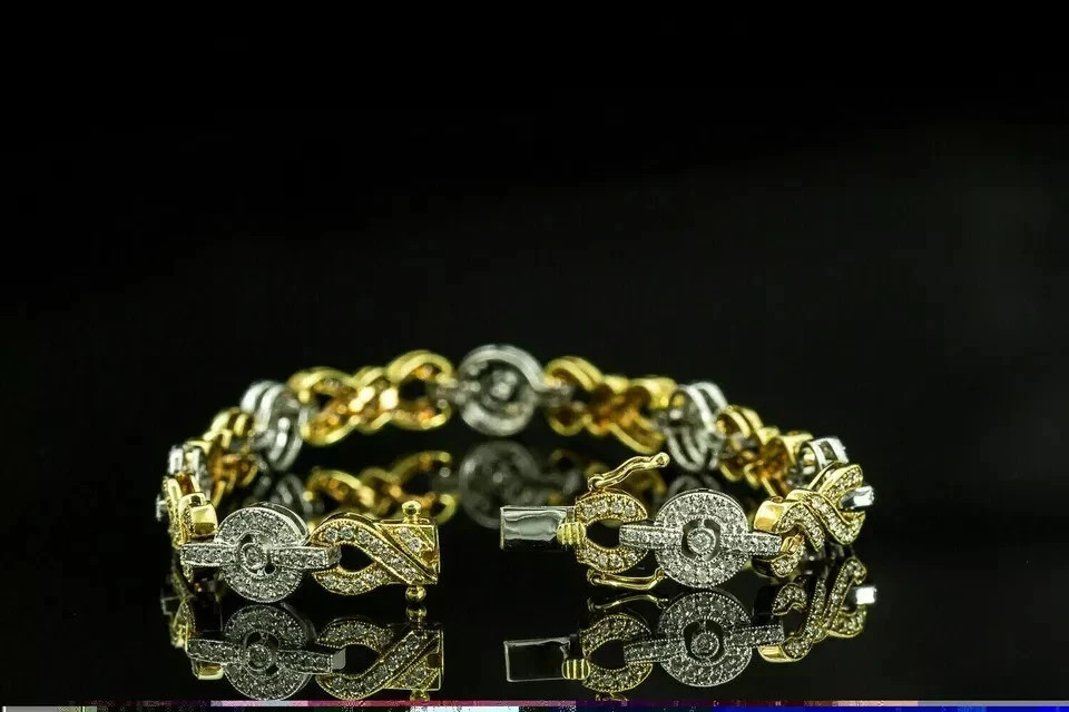 9 Ct Round Cut Simulated Diamond Men's Tennis Bracelet 14k 2-Tone Gold Plated