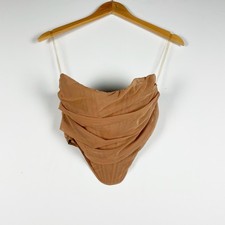 Superdown Savannah Strapless Ruched Mesh Tulle Corset Tank Top Nude Small