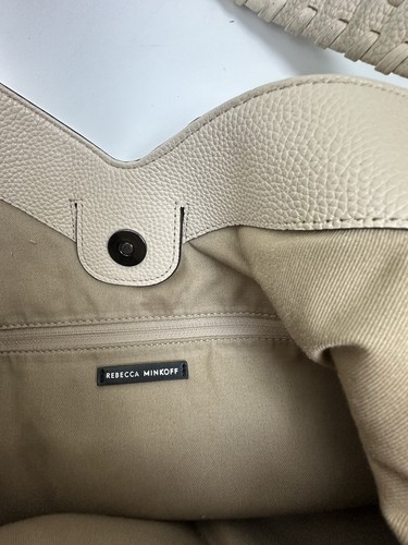 Rebecca Minkoff Cream Pebbled Leather Hobo Shoulder Bag Braided Chain Handle - Afbeelding 13 van 14