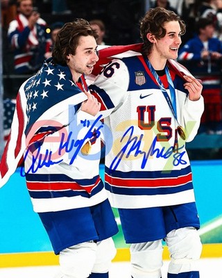 Jack Hughes Quinn Hughes 2026 Olympic Champion Gold Auto 8x10 NHL Photo REPRINT