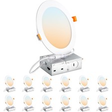 DLLT LED Recessed Ceiling Lights: 12 Pack 6 Inch 5CCT Ultra-Thin Lighting wit...