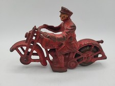 Hubley Cast Iron Patrol Police Motorcycle Harley Davidson Red Highway Cop 6.5"