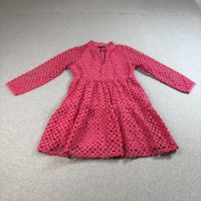 J Crew Dress Womens Small Pink Eyelet Lace Long Sleeve Tiered Lined Mini Coastal